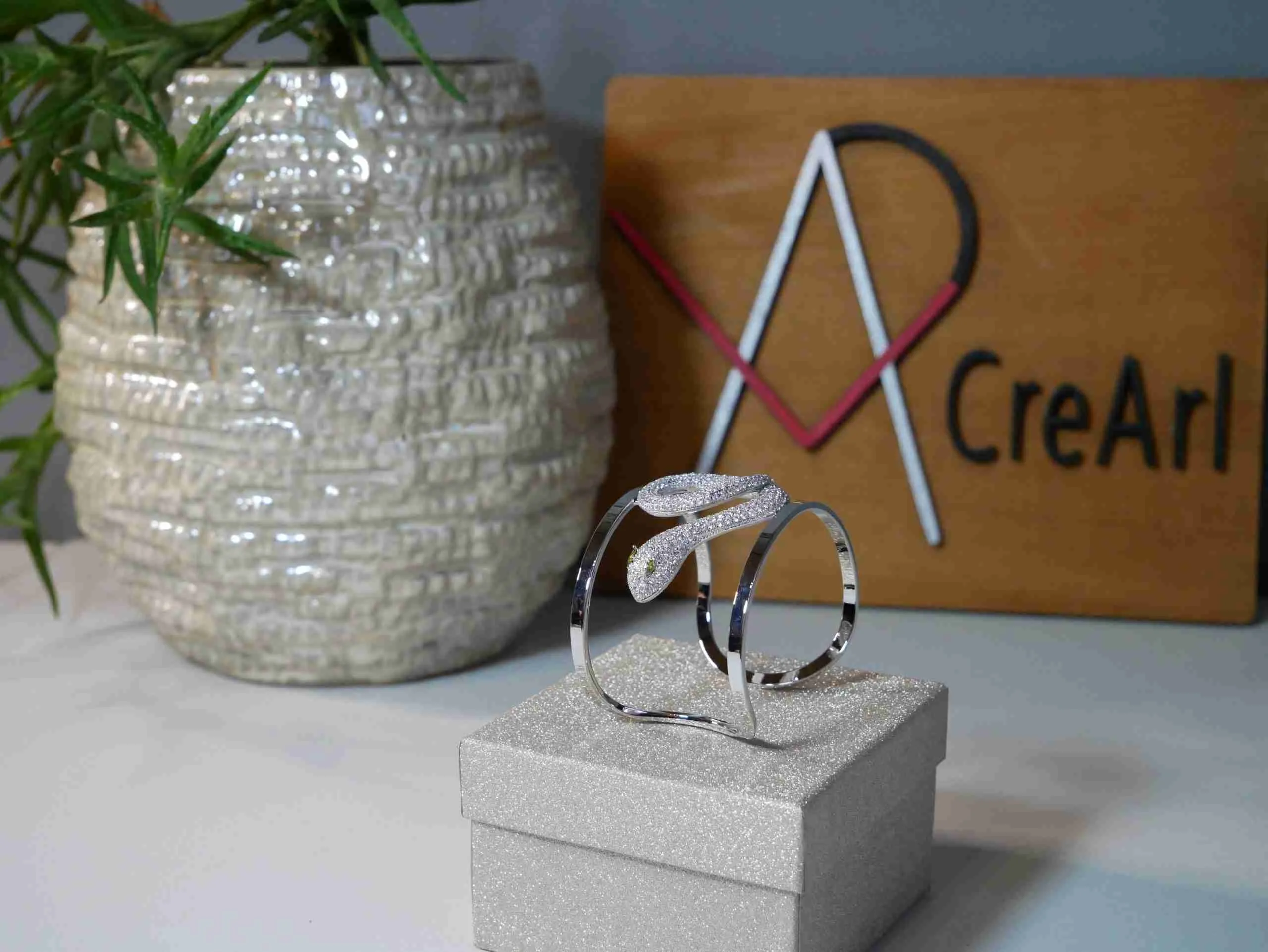 Bracciale con strass "Snake" Ottone colore silver - immagine 2