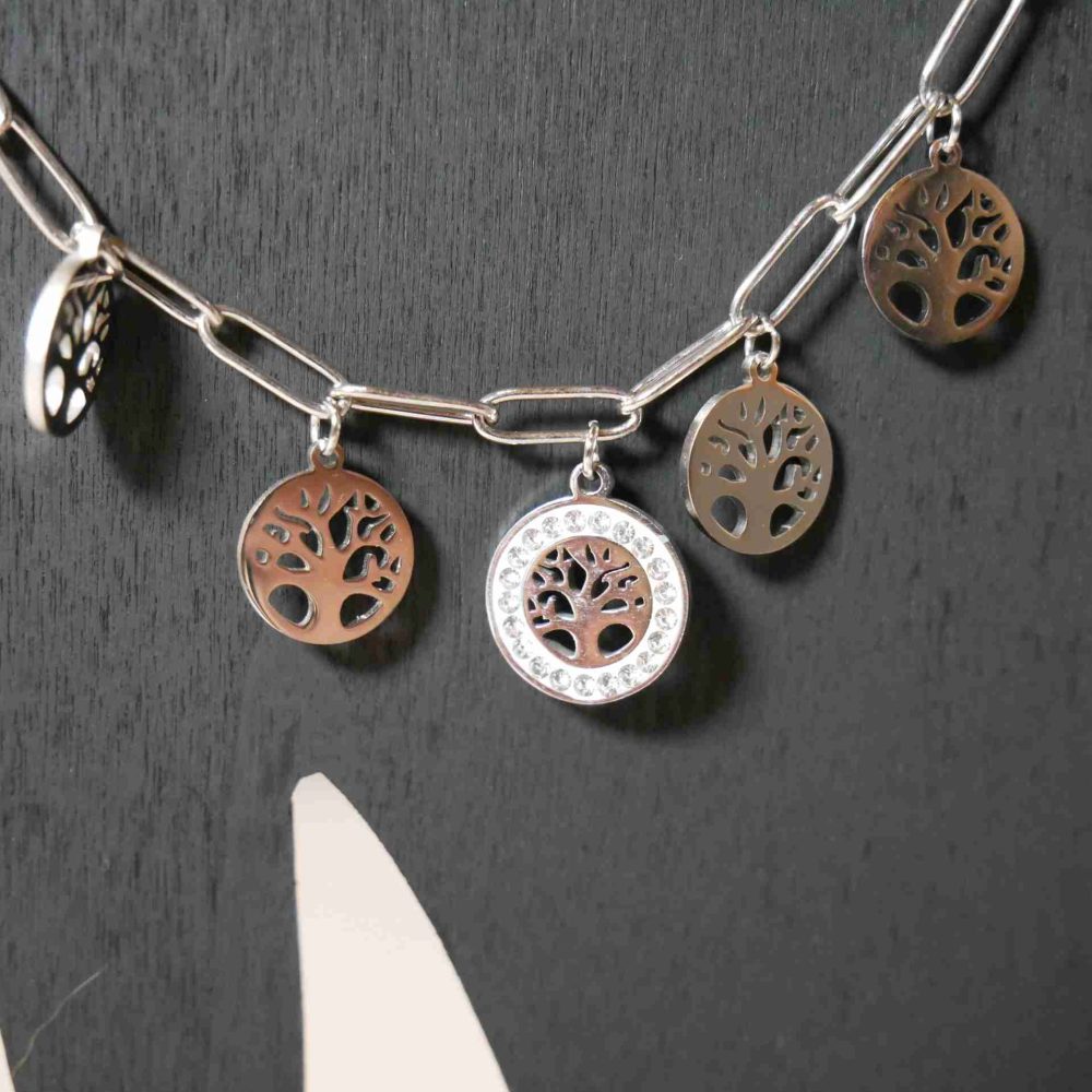 Braccialetto in acciaio con albero della vita e strass