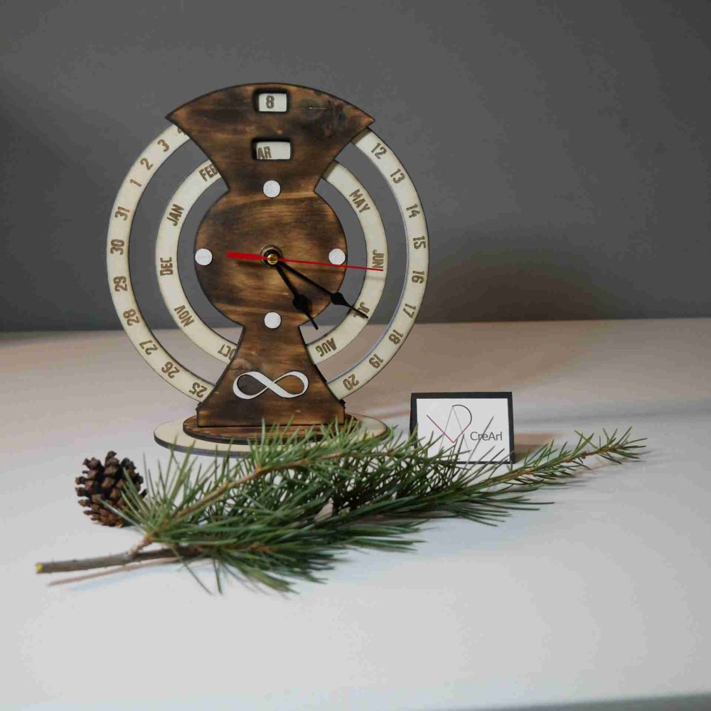 Orologio e Calendario da Tavolo Perpetuo in Legno: Stile Naturale per la Tua Scrivania