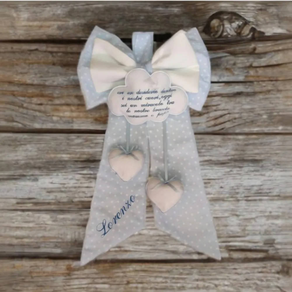 Fiocco nascita Bambino/bambina personalizzato in tessuto di cotone e pannolenci