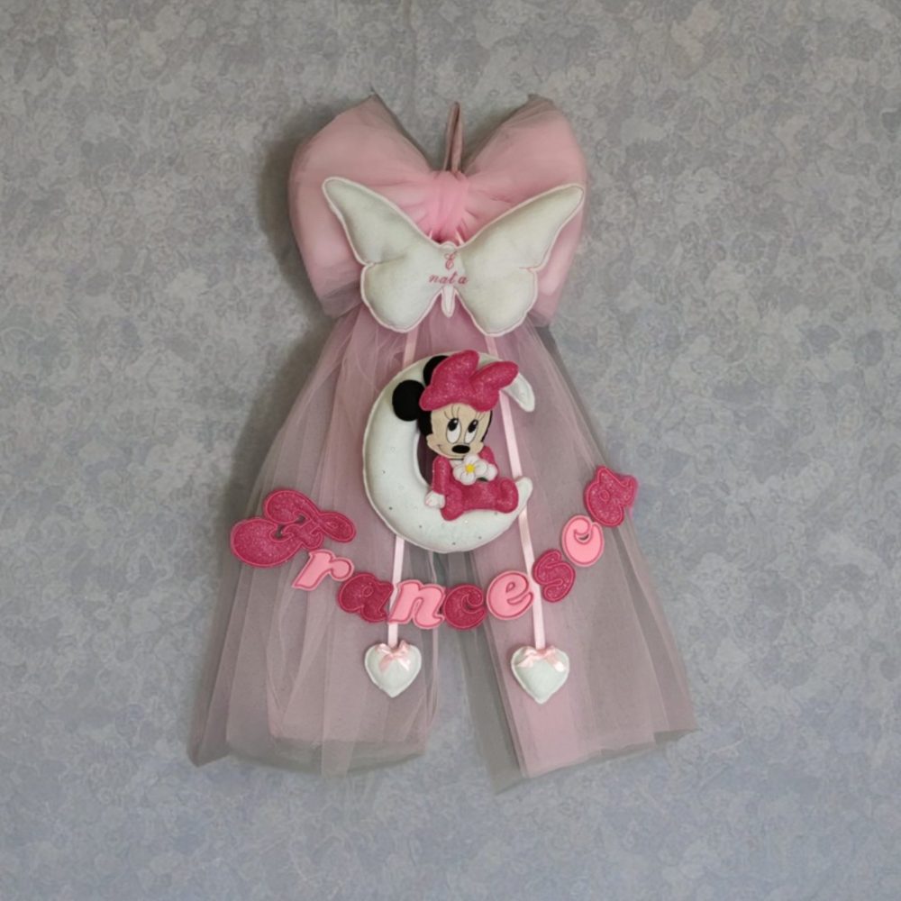Fiocco nascita Bambina con personaggi e nome personalizzato