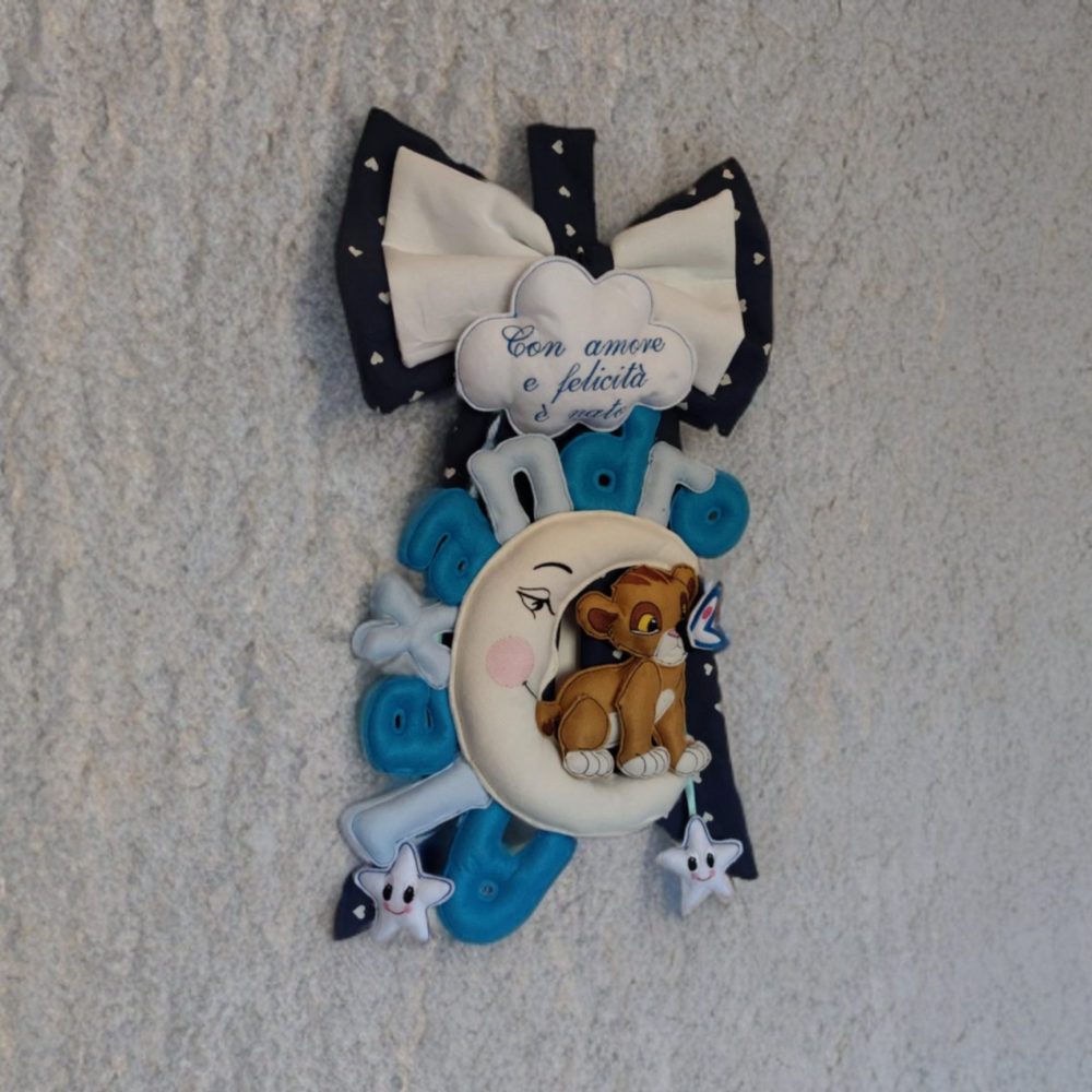 Fiocco nascita Bambino con personaggio e nome personalizzato