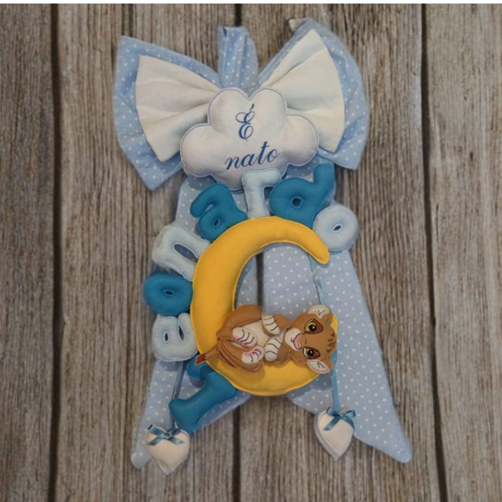 Fiocco nascita bambino con personaggio e nome personalizzato