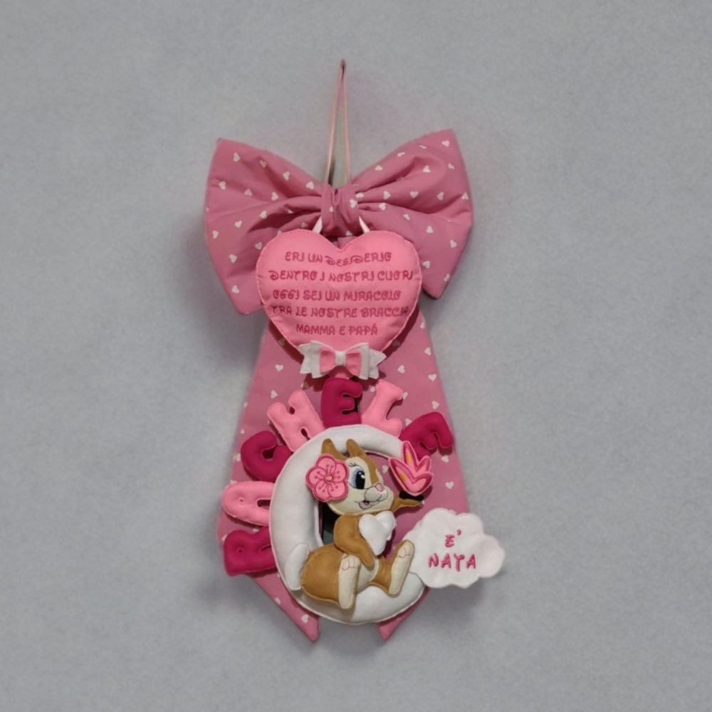 Fiocco nascita con personaggio e nome personalizzato