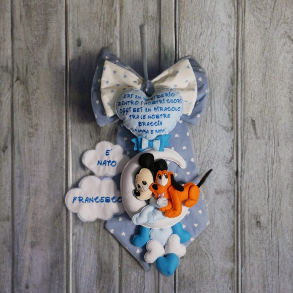Fiocco nascita Bambino con personaggio e nome personalizzato