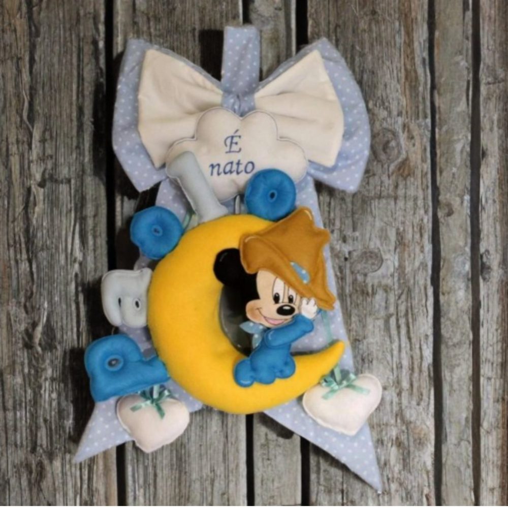 Fiocco nascita Bambino con personaggio e nome personalizzato