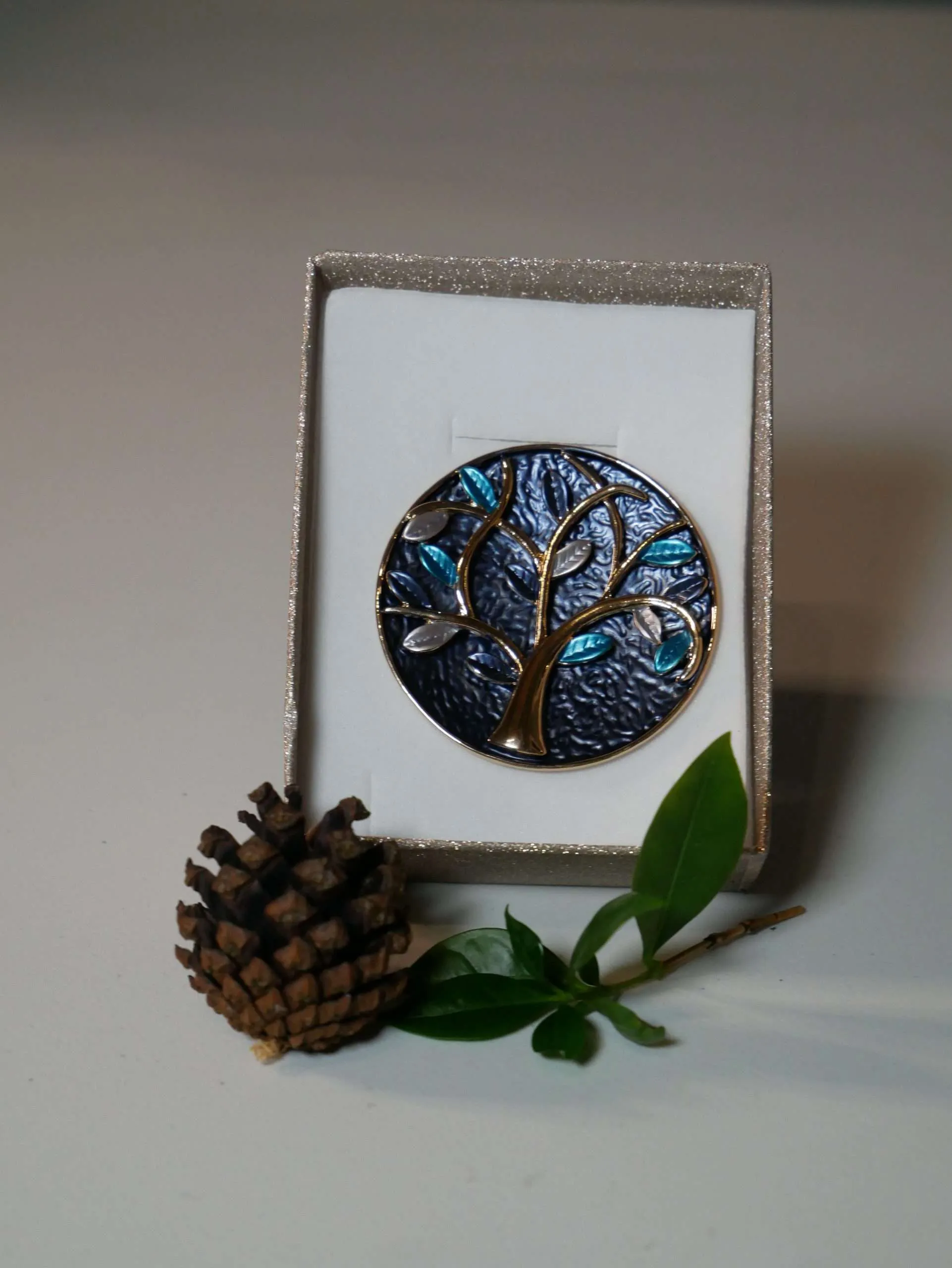 Spilla albero della vita in ottone smaltato