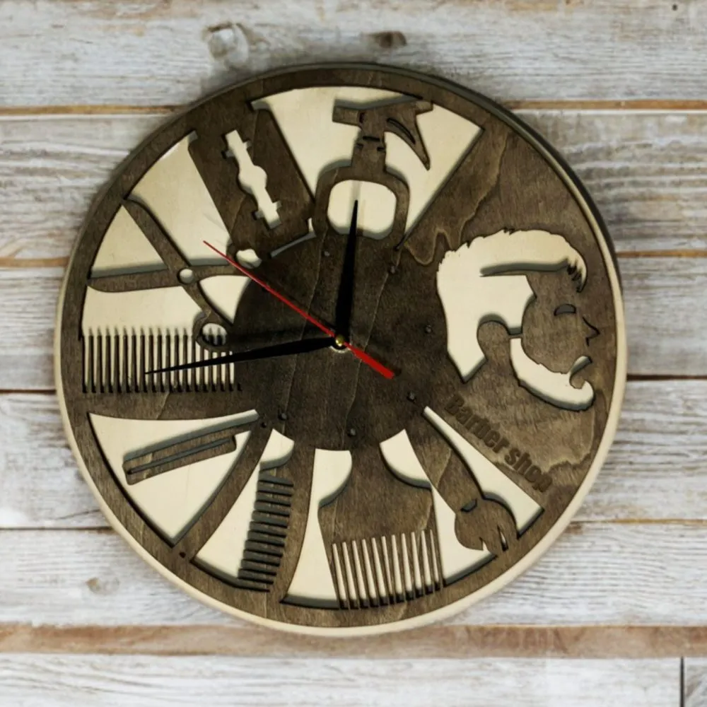 Orologio in Legno da parete - Barber Shop