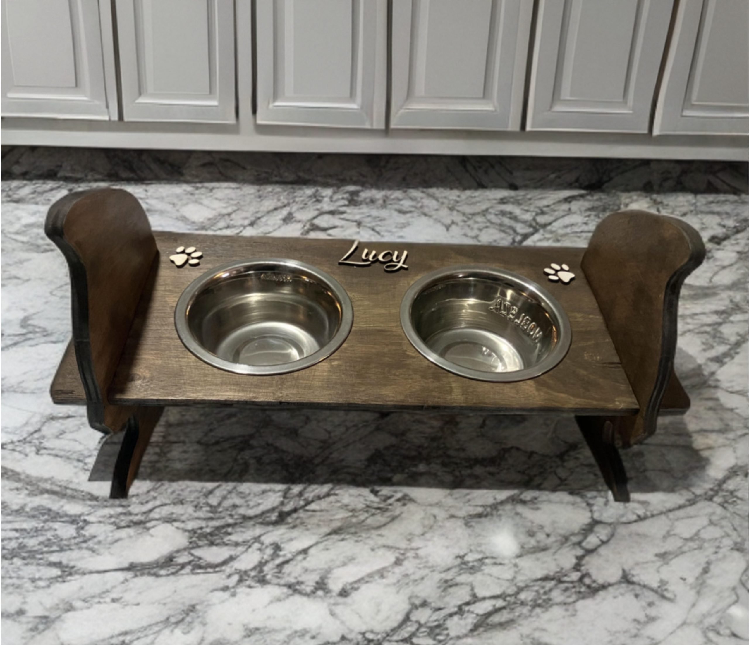 Ciotole in Acciaio con Stand in Legno Personalizzato per Gatto - immagine 2