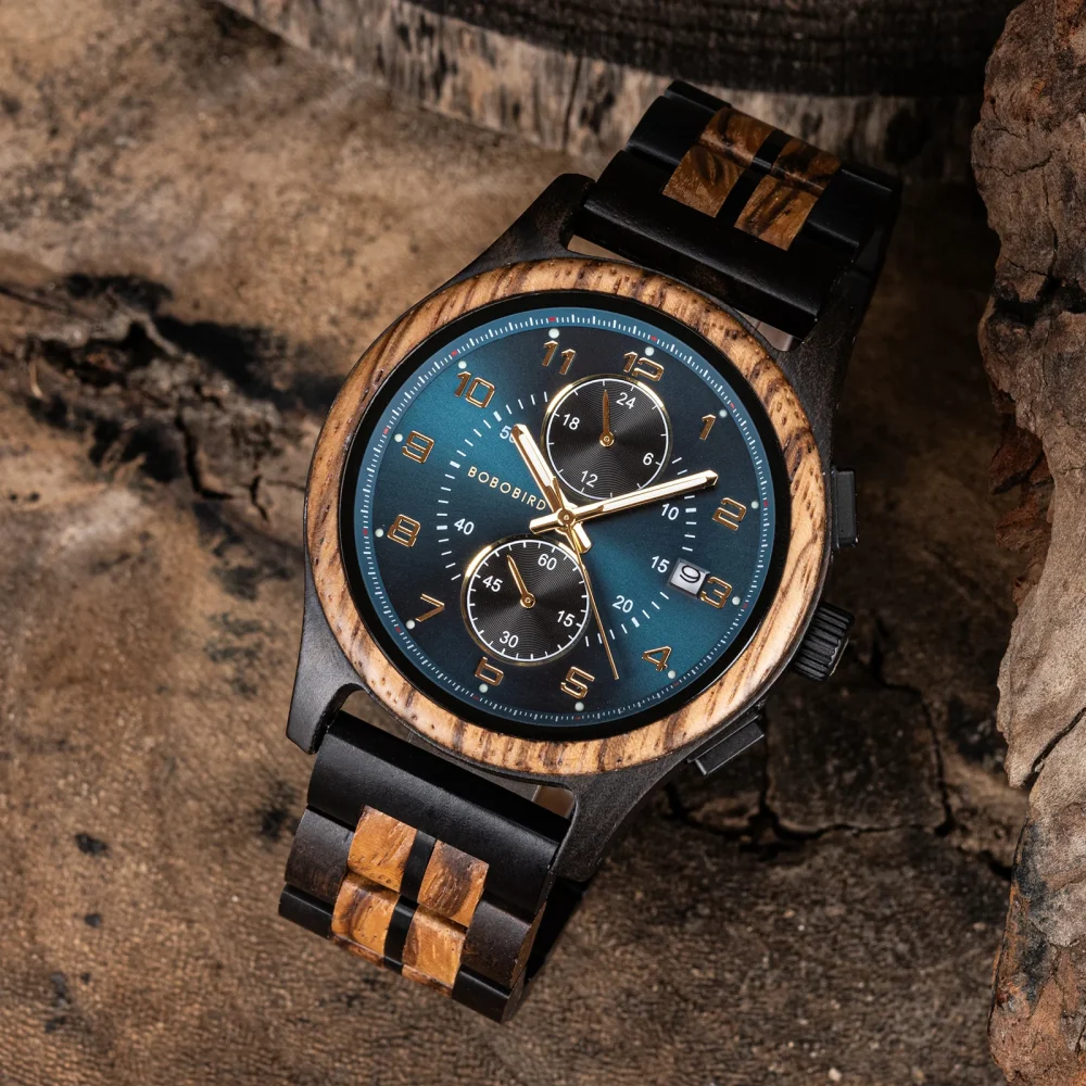 Orologio da Polso da Uomo in Legno BOBO BIRD - Elegante, Artigianale, in Legno Naturale, Design Unico, Eco-Friendly, Novità 2024
