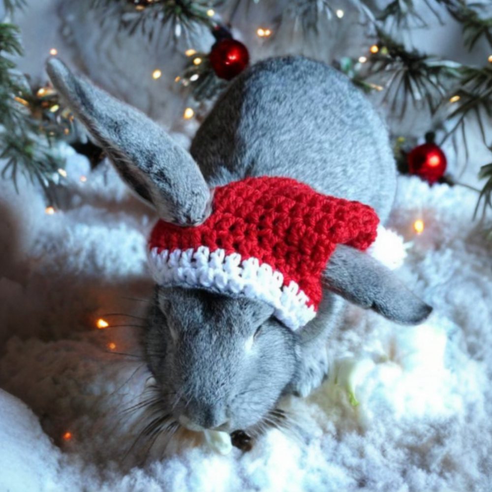 Cappello di Natale per Coniglio all’Uncinetto - Artigianale e Festoso